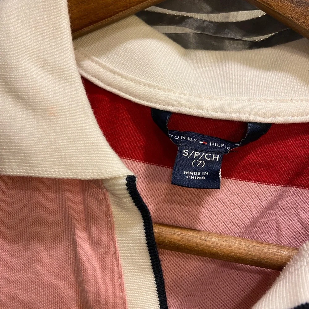 Tommy Hilfiger Pink and Red Polo Shirt dress Pre-owned Size 7/8 girls - Picture 3 of 4